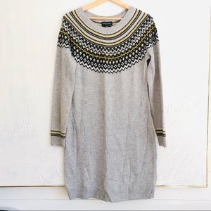 Cynthia Rowley Wool Blend Grey Fair Isle Sweater Dress - Women's M